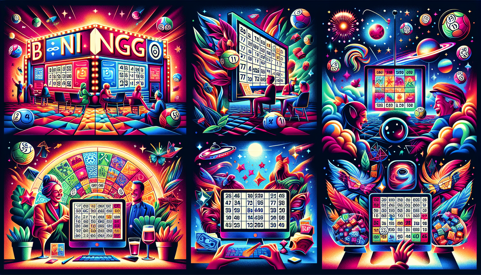 An artistic representation of different types of bingo games available.